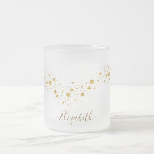 エレガント金ゴールドグリッターモノグラム名 フロストグラスマグカップ (中央)
