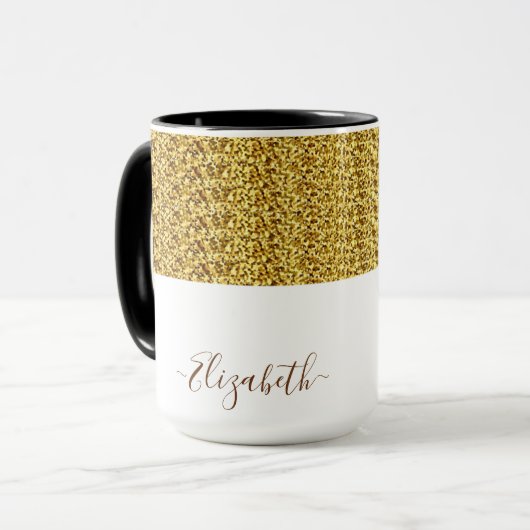 エレガント金ゴールドグリッターモノグラム名 マグカップ (正面左)