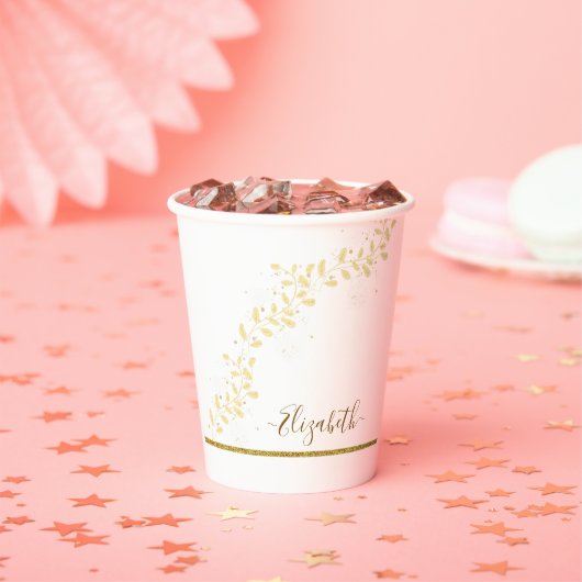 エレガント金ゴールドグリッターモノグラム名 紙コップ (インサイチュ)