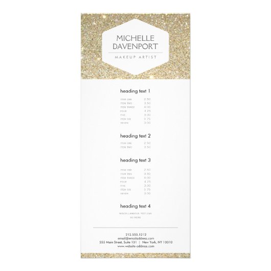 エレガント金ゴールドグリッターラックカード上の白色エンブレム ラックカード (正面)