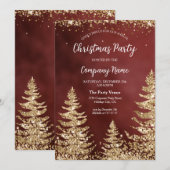 エレガント金ゴールドグリッターレッド企業のクリスマスパーティー 招待状 (正面/裏面)
