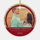エレガント金ゴールドグリッターレッド1stクリスマ結婚したス セラミックオーナメント (正面)