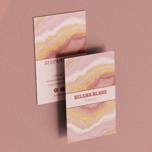 エレガント金ゴールドグリッター付きピンクアゲートモダン- 名刺
