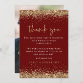エレガント金ゴールドグリッター写真結婚のブルゴーニュ サンキューカード (正面/裏面)