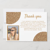 エレガント金ゴールドグリッター写真誕生日ありがとう サンキューカード (正面)