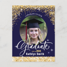 エレガント金ゴールドグリッター卒業党招待状 ポストカード