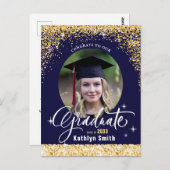 エレガント金ゴールドグリッター卒業党招待状 ポストカード (正面/裏面)