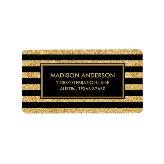 エレガント金ゴールドグリッター及び黒ストライプ模様 ラベル (正面)