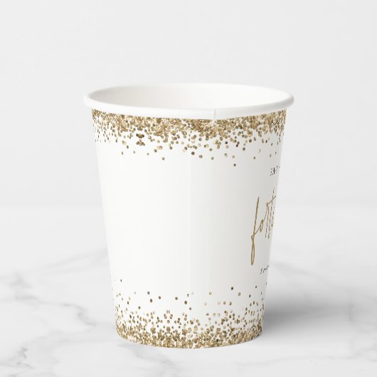 エレガント金ゴールドグリッター名日付40番目のパーティーページ 紙コップ (右)
