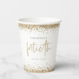 エレガント金ゴールドグリッター名日付40番目のパーティーページ 紙コップ