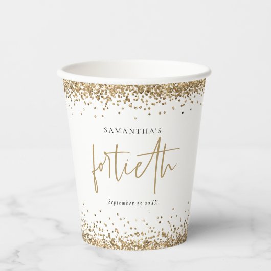 エレガント金ゴールドグリッター名日付40番目のパーティーページ 紙コップ (正面)