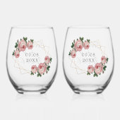 エレガント金ゴールドグリッター幾何ピンクフローラ結婚ズ ステムなしワイングラス (裏面)