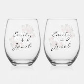 エレガント金ゴールドグリッター幾何ピンクフローラ結婚ズ ステムなしワイングラス (正面)