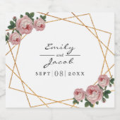 エレガント金ゴールドグリッター幾何ピンクフローラ結婚ズ ビールラベル (シングルラベル)