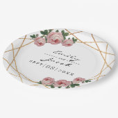 エレガント金ゴールドグリッター幾何ピンクフローラ結婚ズ ペーパープレート (アングル)