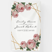 エレガント金ゴールドグリッター幾何ピンクフローラ結婚ズ 横断幕 (縦)