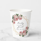 エレガント金ゴールドグリッター幾何ピンクフローラ結婚ズ 紙コップ (裏面)