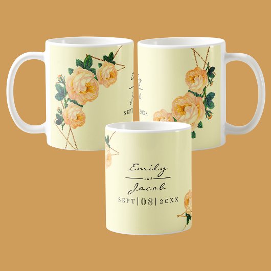 エレガント金ゴールドグリッター幾何学的オレンジ色のフローラ結婚 コーヒーマグカップ