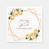 エレガント金ゴールドグリッター幾何学的オレンジ色のフローラ結婚 スタンダードカクテルナプキン (正面)