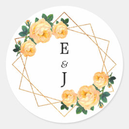 エレガント金ゴールドグリッター幾何学的オレンジ色のフローラ結婚 ラウンドシール