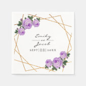 エレガント金ゴールドグリッター幾何紫フローラ結婚 スタンダードカクテルナプキン (正面)