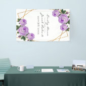 エレガント金ゴールドグリッター幾何紫フローラ結婚 横断幕 (トレードショー)