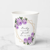エレガント金ゴールドグリッター幾何紫フローラ結婚 紙コップ (裏面)