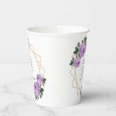 エレガント金ゴールドグリッター幾何紫フローラ結婚 紙コップ (左)