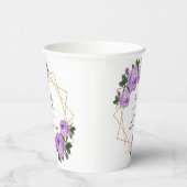 エレガント金ゴールドグリッター幾何紫フローラ結婚 紙コップ (右)