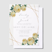 エレガント金ゴールドグリッター幾何結婚黄色 ベラム紙招待状 (オフセット)