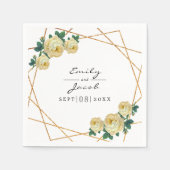 エレガント金ゴールドグリッター幾何黄色フローラ結婚 スタンダードカクテルナプキン (正面)