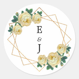 エレガント金ゴールドグリッター幾何黄色フローラ結婚 ラウンドシール