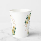 エレガント金ゴールドグリッター幾何黄色フローラ結婚 紙コップ (左)