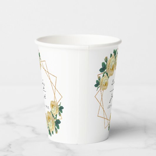 エレガント金ゴールドグリッター幾何黄色フローラ結婚 紙コップ (右)