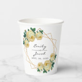 エレガント金ゴールドグリッター幾何黄色フローラ結婚 紙コップ (正面)