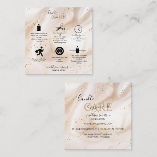 エレガント金ゴールドグリッター気にキャンドル スクエア名刺 (正面/裏面)