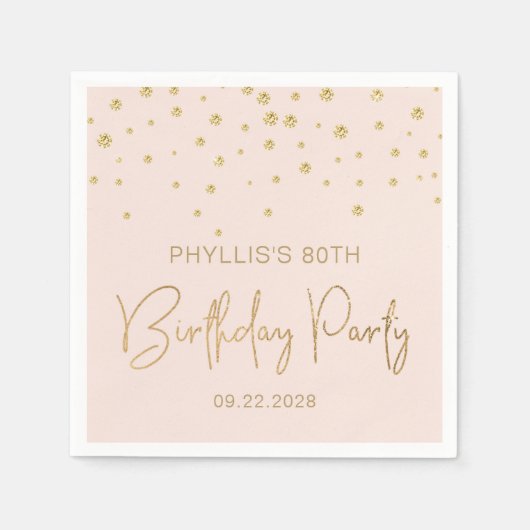 エレガント金ゴールドグリッター紙吹雪80番目の誕生日赤面 スタンダードカクテルナプキン (正面)