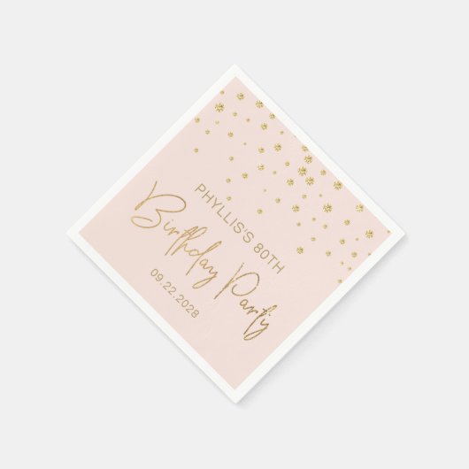 エレガント金ゴールドグリッター紙吹雪80番目の誕生日赤面 スタンダードカクテルナプキン (角)