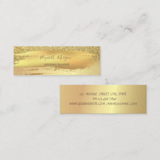 エレガント金ゴールドグリッター紙吹雪、ブラシストローク スキニー名刺 (正面/裏面)