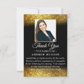 エレガント金ゴールドグリッター葬儀フォトサンキューカード サンキューカード (正面)