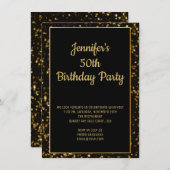 エレガント金ゴールドグリッター誕生日 招待状 (正面/裏面)