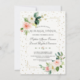 エレガント金ゴールドグリッター赤面フローラリハーサルディナー 招待状