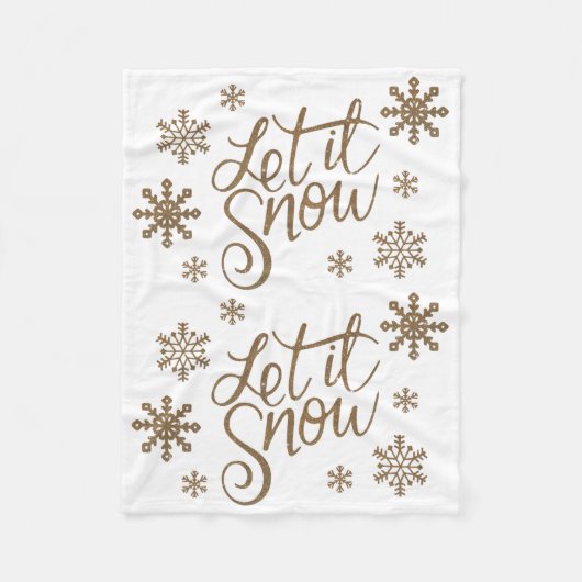 エレガント金ゴールドグリッター雪文字雪片 フリースブランケット (正面)
