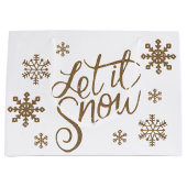 エレガント金ゴールドグリッター雪文字雪片 ラージペーパーバッグ (正面)