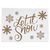 エレガント金ゴールドグリッター雪文字雪片 ラージペーパーバッグ (裏面)