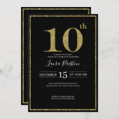 エレガント金ゴールドグリッター10誕生日 招待状 (正面/裏面)