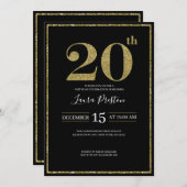 エレガント金ゴールドグリッター20誕生日 招待状 (正面/裏面)