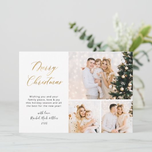 エレガント金ゴールドグリッター3数々の写真クリスマス シーズンカード (スタンド正面)