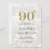 エレガント金ゴールドグリッター90誕生日 招待状 (正面)