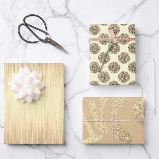 エレガント金ゴールドグリッター ラッピングペーパーシート (正面)